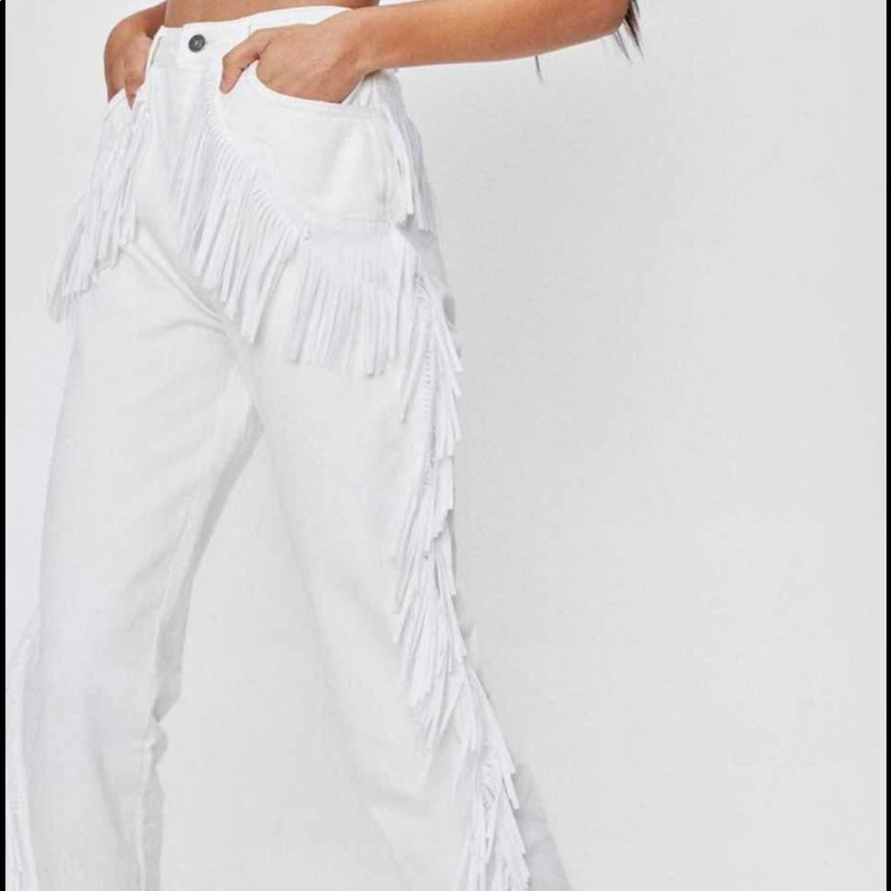 Nasty Gal Fringe White Denim Jeans